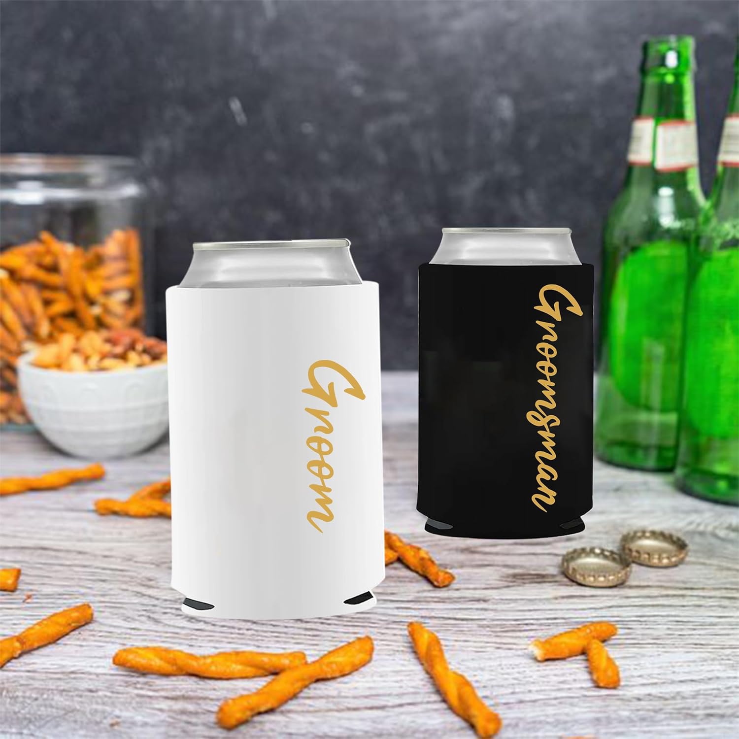 GroomBrideGifts Wholesale Bachelor Party Favors Can Cooler Sleeves Beer Can for Party Decorations(WORD-H)
